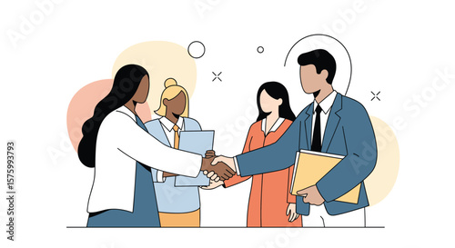 Business professionals collaborate and build partnerships through a handshake agreement securing future success and opportunities together