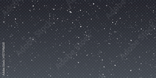 Realistic snow fallen on transparent background. Abstract dust particles, white confetti png bg. Festive wallpaper element for christmas poster, flyer, new year card, realistic vector snow powder.