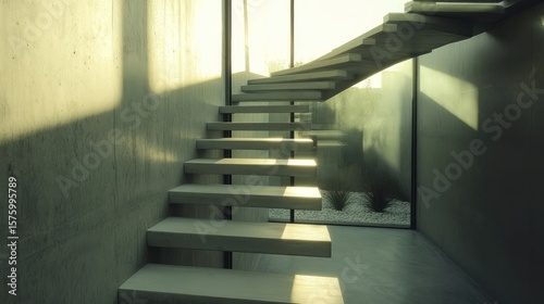 Modern spiral staircase in a concrete interior.
