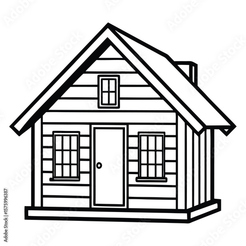 Isolated Wooden Cabin Illustration Simple Line Art Design