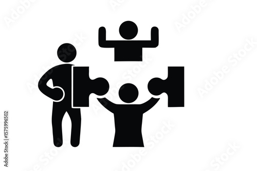 Teamwork and collaboration with people fitting puzzle pieces together for success