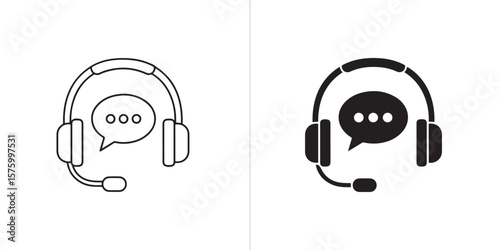 Headset icons showcase customer service and communication in a simple, clean design for business and technology applications.