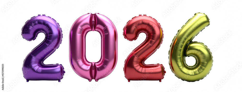 Obraz premium Colorful balloons shaped as numbers 2026 create festive atmosphere, perfect for celebrations and events
