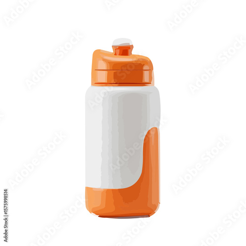 Water bottle with orange lid and white body for hydration and fitness  