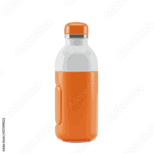Orange insulated water bottle with white base on solid background  