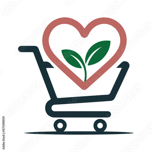 Shopping cart with heart and leaves love