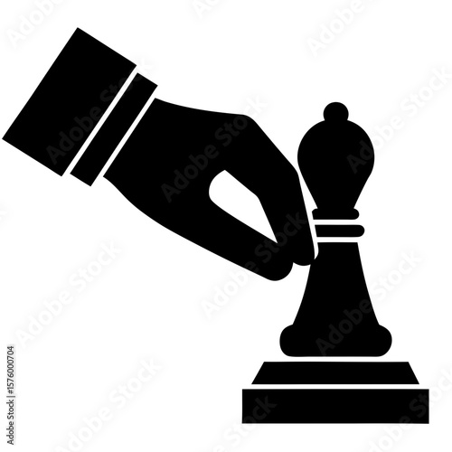 Hand holding chess bishop game piece silhouette vector illustration