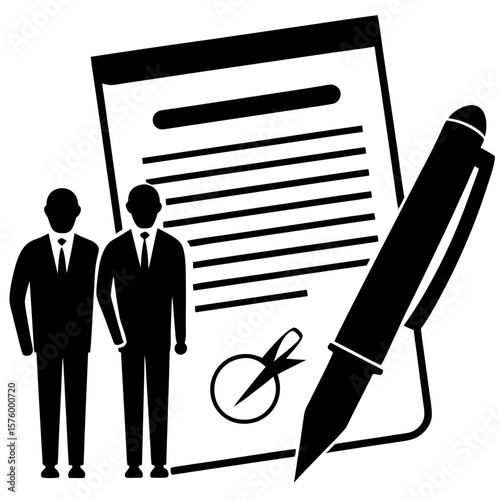 Businessmen contract pen signature document agreement silhouette vector illustration