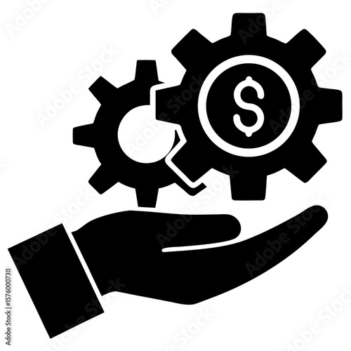 Hand holding gears with dollar sign silhouette vector illustration