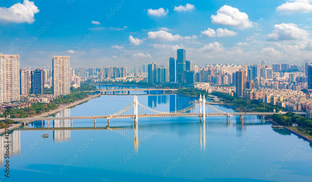 Fototapeta premium Aerial view of Baishi Bridge in Zhuhai, Guangdong, China