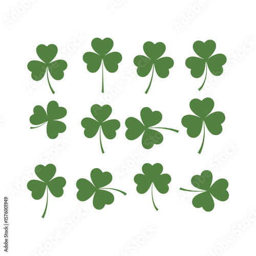 Green Shamrock Vector Icon Set on White Background