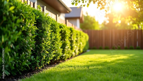Lush garden with trimmed hedges