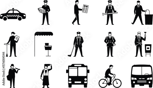 Black and White Transportation and Public Service Icons