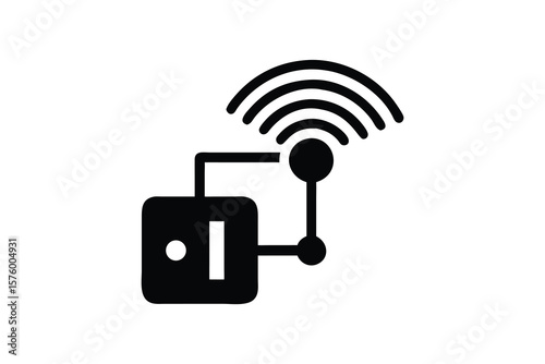 Simple black icon representing a connected device broadcasting wireless signals on a white background