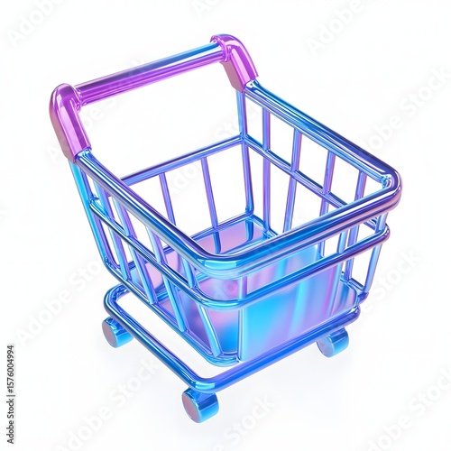 Empty shopping cart with iridescent finish.