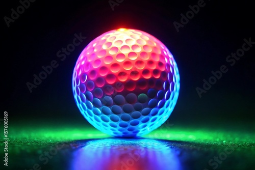 Colorful golf ball glowing in the dark