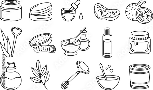 Skincare and Beauty Products Outlined in Black and White