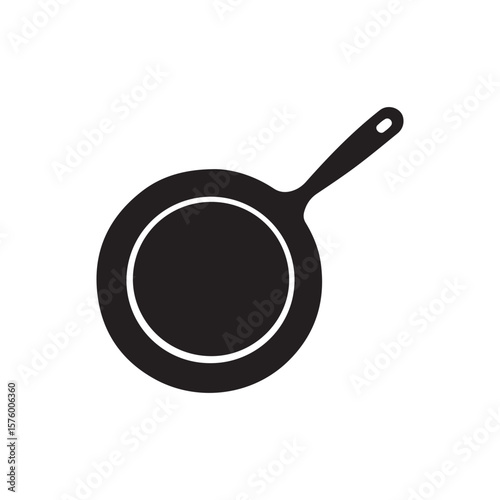 Cast iron frying pan icon silhouette isolated on white background kitchen cooking element symbol