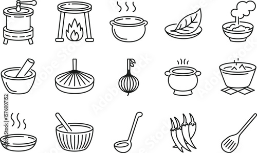 Black and White Cooking Utensils and Ingredients Illustration