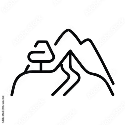 Line art hiking path walking stick icon symbol hiker