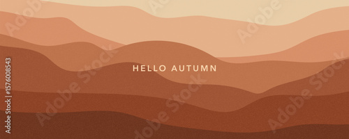 Hello Autumn season landscape poster or cover with bright beautiful leaves and plants. Fall background, web banner, or flyer design. Template for advertising, print, packaging, social media