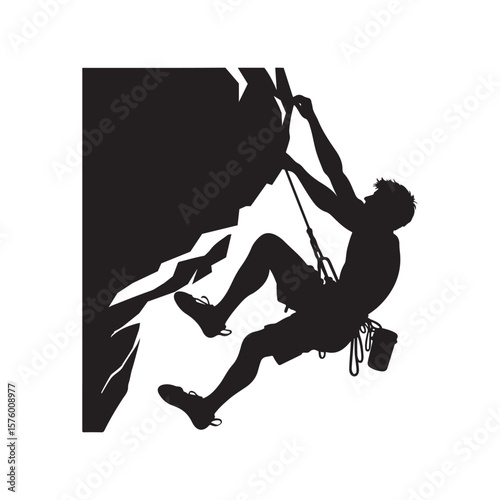 rock climbing vector silhouette line art logo design illustration