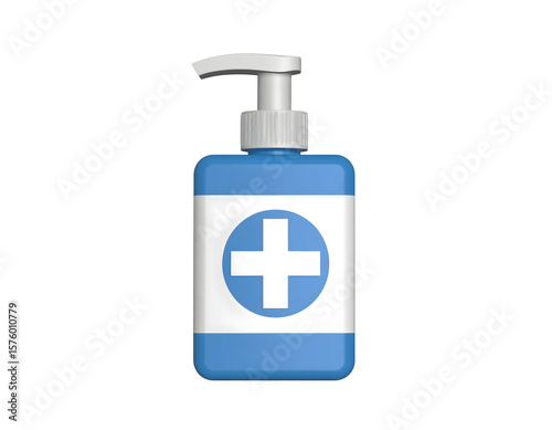 Blue hand sanitizer with white cross