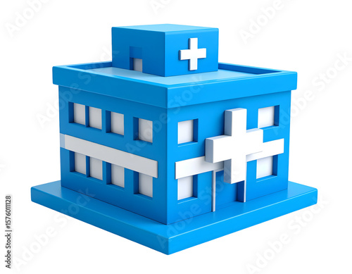 Blue hospital building with medical cross