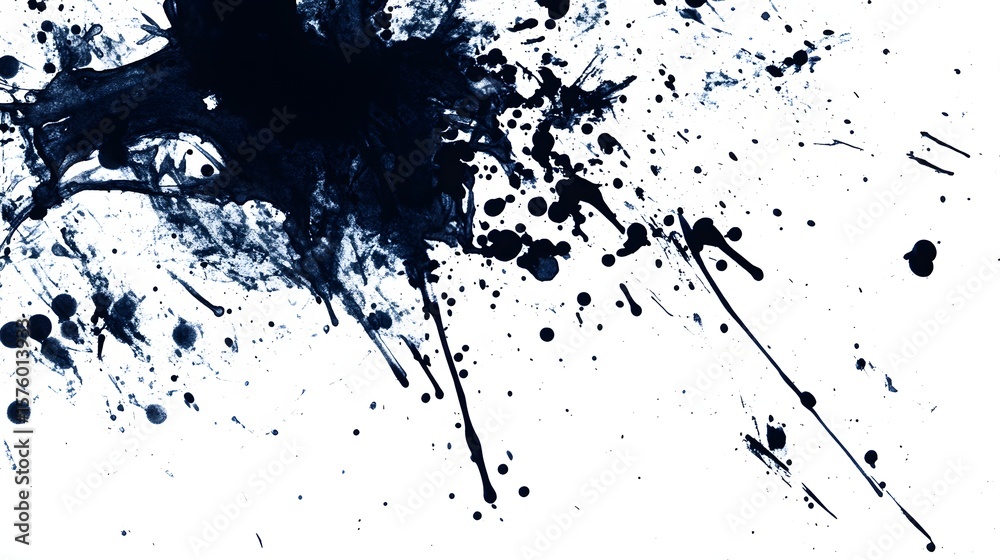 Obraz premium Dark ink splatters on a white background.