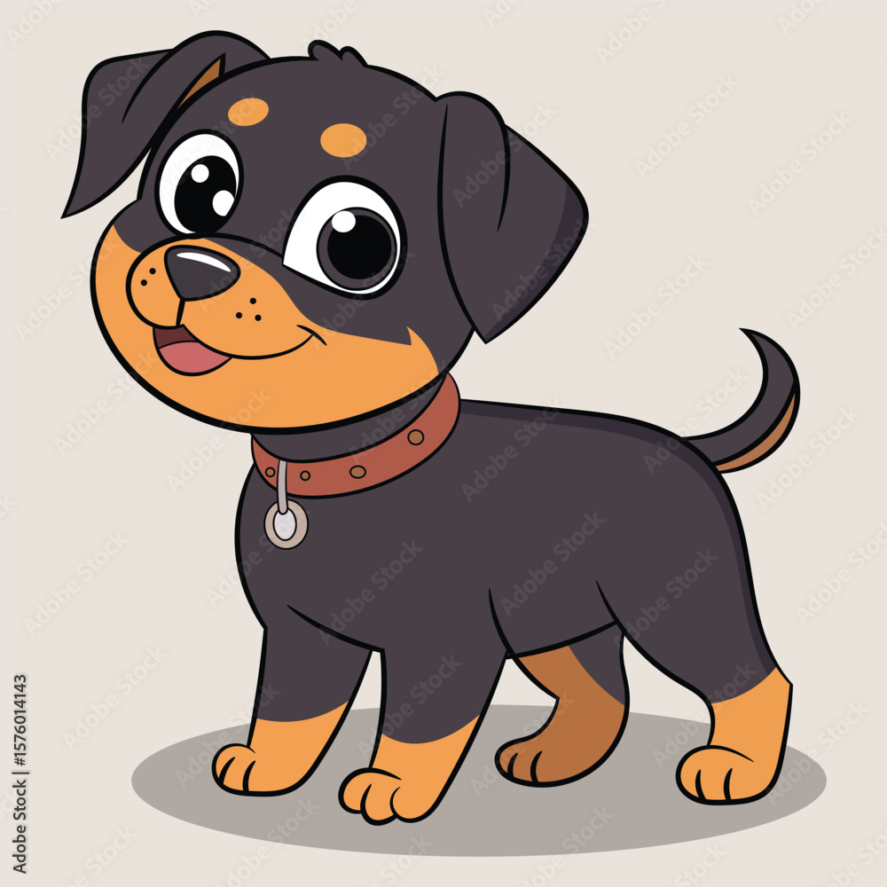 Fototapeta premium Cute little rottweiler dog cartoon vector illustration