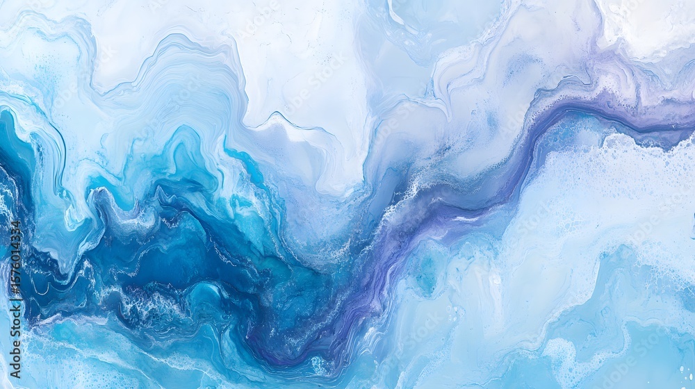 Abstract artwork featuring fluid, flowing patterns of light blue and gray-blue colors.