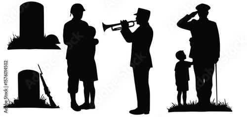 Silhouette of Remembrance:  A poignant silhouette captures moments of solemnity, remembrance, and tribute to those who served, against the backdrop of a hallowed ground.