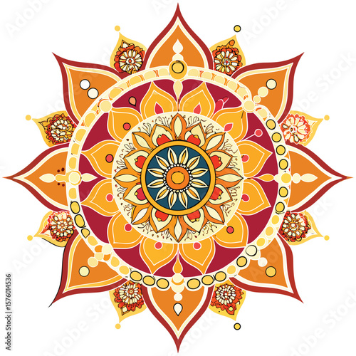 Adobe Illustrator Artwork Circle mandala with vibrant, vintage colors. Colorful card, wallpaper. Relax and meditation poster.