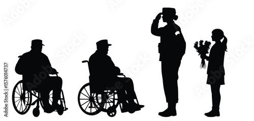 Silhouette of Hope: A poignant moment, capturing the solemnity of military life, and the support they deserve. A salute, a bouquet, and the strength to recover.