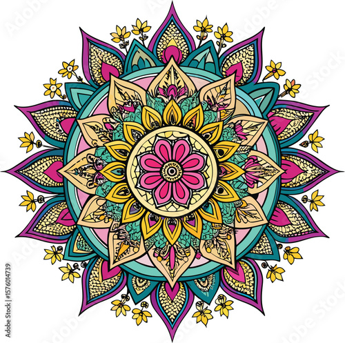 Adobe Illustrator Artwork Circle mandala with vibrant, vintage colors. Colorful card, wallpaper. Relax and meditation poster.
