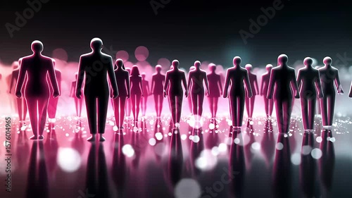 Neon silhouettes advance in formation