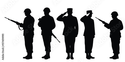 Silhouette of Soldiers: A solemn ensemble of silhouetted soldiers stands in formation, their profiles exuding honor and strength, against a stark backdrop, a poignant tribute to service and duty.