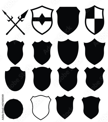 Protective Heraldry: A compilation of various shield designs, exuding a sense of security and tradition, offering a striking emblem of protection and valor.