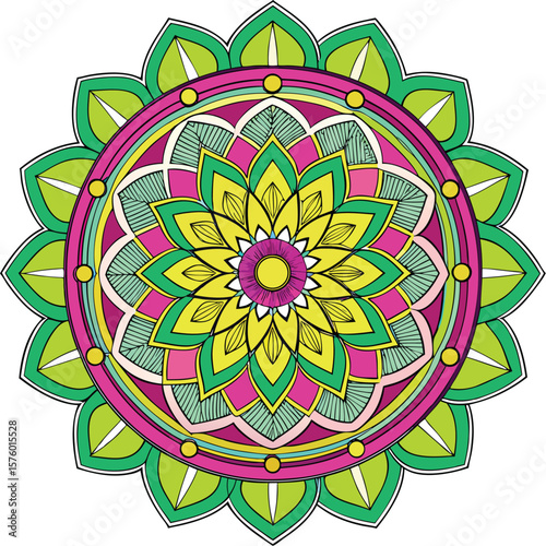 Adobe Illustrator Artwork Circle mandala with vibrant, vintage colors. Colorful card, wallpaper. Relax and meditation poster.
