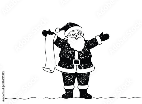 Santa Claus List Check: Santa Claus joyfully presents a list, capturing the spirit of Christmas, in a heartwarming festive illustration. 