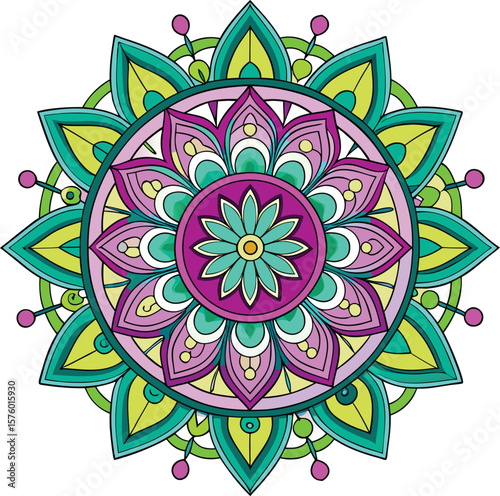 Adobe Illustrator Artwork Circle mandala with vibrant, vintage colors. Colorful card, wallpaper. Relax and meditation poster.