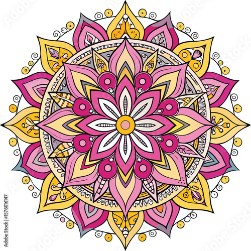 Adobe Illustrator Artwork Circle mandala with vibrant, vintage colors. Colorful card, wallpaper. Relax and meditation poster.