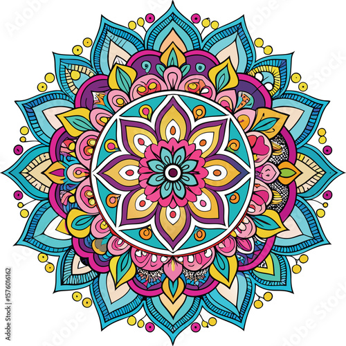 Adobe Illustrator Artwork Circle mandala with vibrant, vintage colors. Colorful card, wallpaper. Relax and meditation poster.