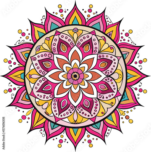 Adobe Illustrator Artwork Circle mandala with vibrant, vintage colors. Colorful card, wallpaper. Relax and meditation poster.