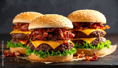 Gourmet burgers with bacon and cheese