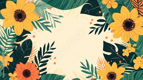 Tropical flower and leaf design background.