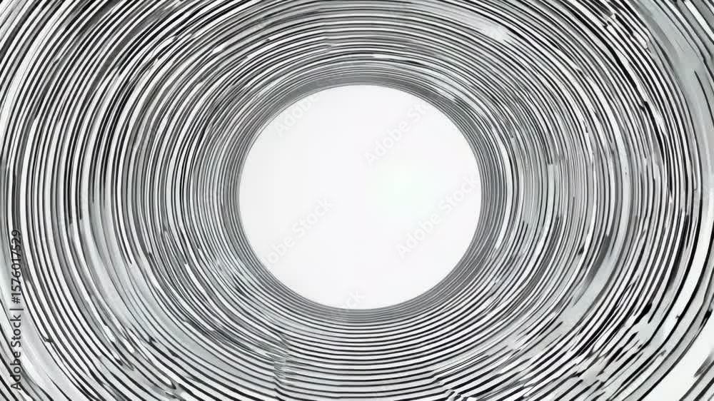 Concentric circles form hypnotic tunnel effect with radial lines creating mesmerizing geometric pattern that appears to move inward generating optical illusion and abstract motion