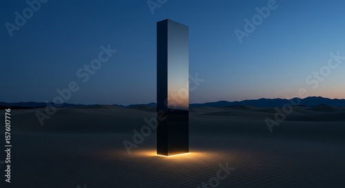 Mysterious Monolith in Desert at Sunset