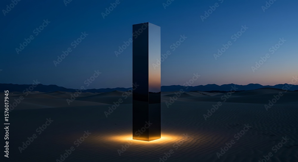 Fototapeta premium Mysterious Monolith in Desert at Sunset