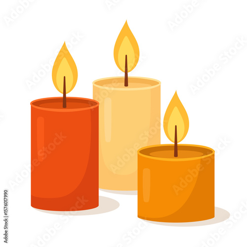 Autumn Colors Candles with Burning Flames Colorful Vector Illustration